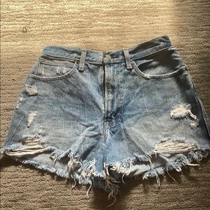 Distressed Denim Blue Shorts